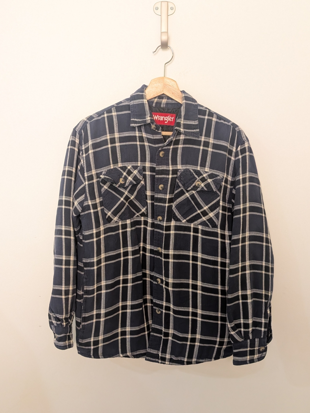 Wrangler Men's Navy Plaid Flannel Insulated Button-Up Shirt Size Small